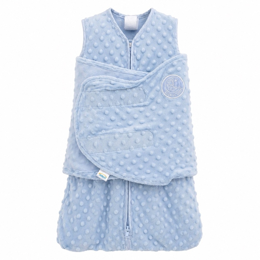 HALO SleepSack Swaddle Newborn Blue Dotted Minky Wearable Blanket NB 0-3M